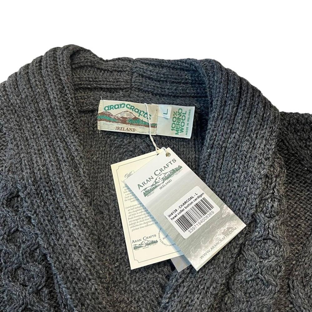 Aran Woolen Mills Shawl Collar Fisherman Cardigan 100% Merino Wool Ireland - Picture 4 of 5